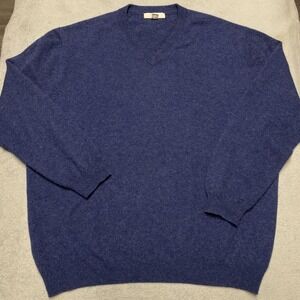Turnbury Cashmere Sweater Mens XL Blue V Neck Preppy Luxury Knit